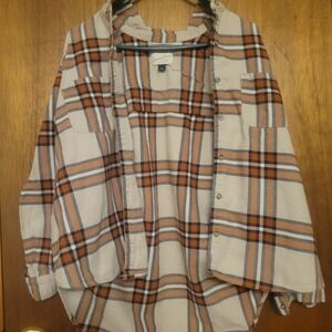 Universal Thread Plaid Button-Down Shirt in Orange and Blue